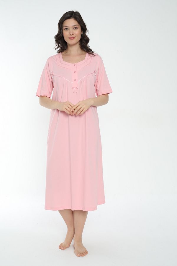 MİSS LOLİTA-Women's 100% Cotton Short Sleeve Midi Length Nightgown 533 1