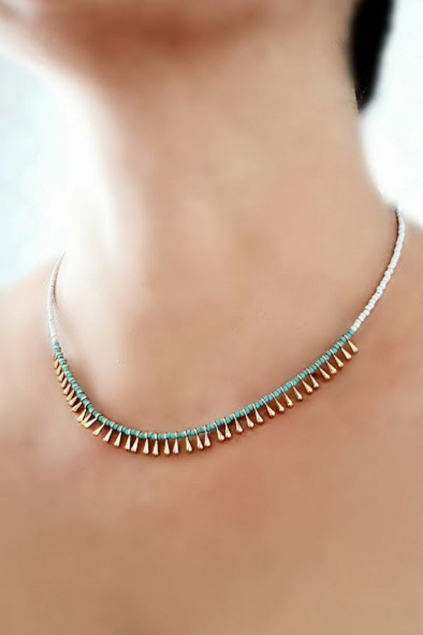 PETEK AKSESUAR-Thin Elegant Drops Turquoise Necklace 1