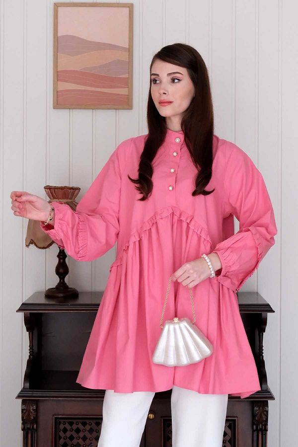 Ceylan Otantik-Tunica Robe Detaliata Candy Pink Pearl 1