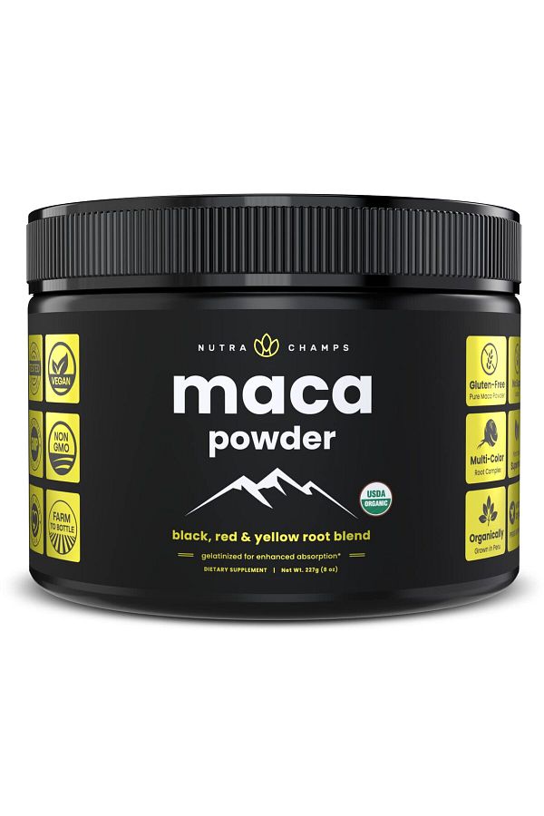 NutraChamps-Organic Maca Powder - Peruvian Grown, Yellow, Black & Red Roots - Gelatinized, Vegan, Non-GMO, 8oz 1