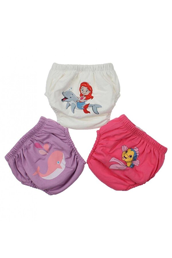 Momslab Kız Bebek Çocuk Desenli Sevimli 3 Lü Alıştırma Külodu Bebek Bezi Sızdırmaz