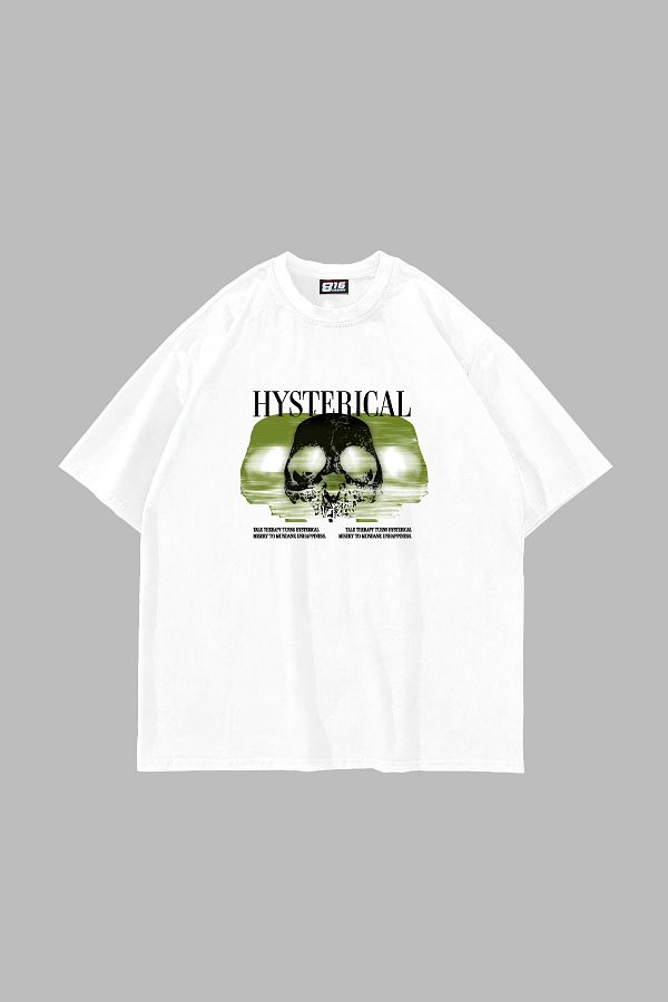 Sekizbiraltı-Hysterical Printed White Oversize Unisex T-Shirt 1