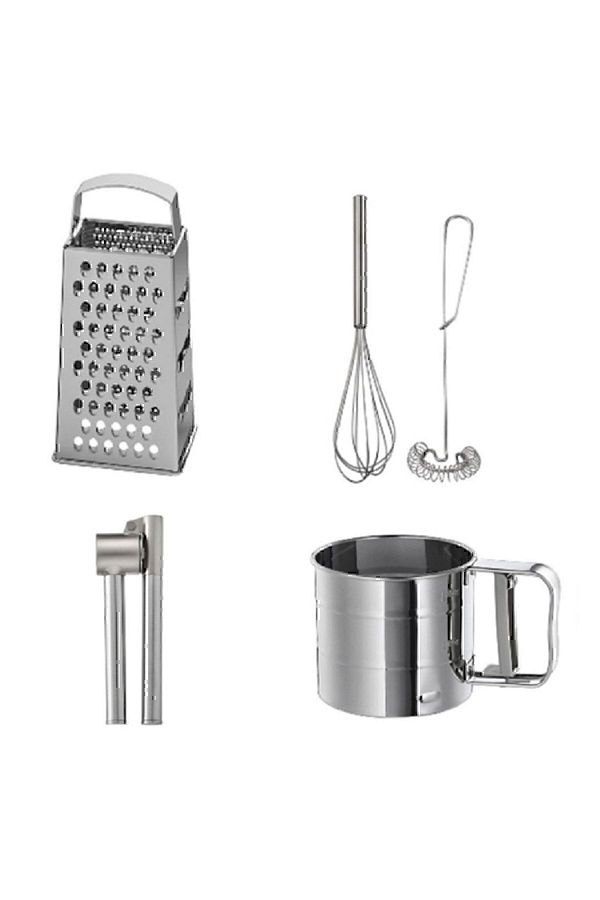 IKEA-Set of 4 - Idealısk Grater Whisk Flour Sieve, Frk Concis Steel Garlic Crusher 1