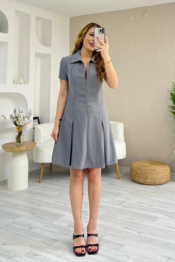 QİMYA BUTİK Chamakh Women's Skirt Pleated Zipper Short Sleeve Polo