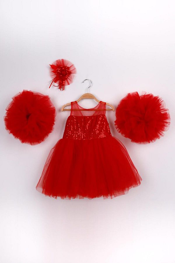 Le Mabelle-Red Sequined Accessory Detailed Girls' Dress - Balenca 1