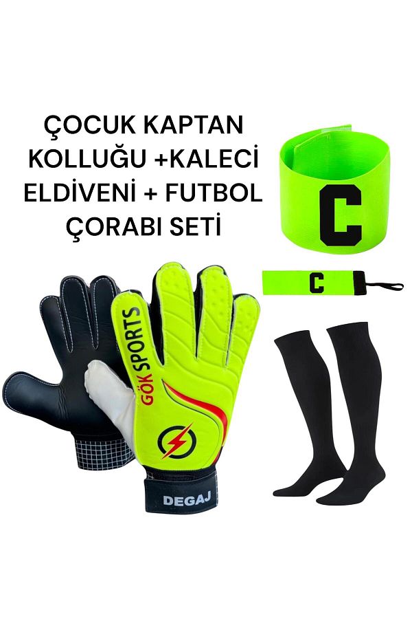 Gök Sports-Children's Captain Armband Goalkeeper Gloves Football Sock Set with Wrist Bandage 1
