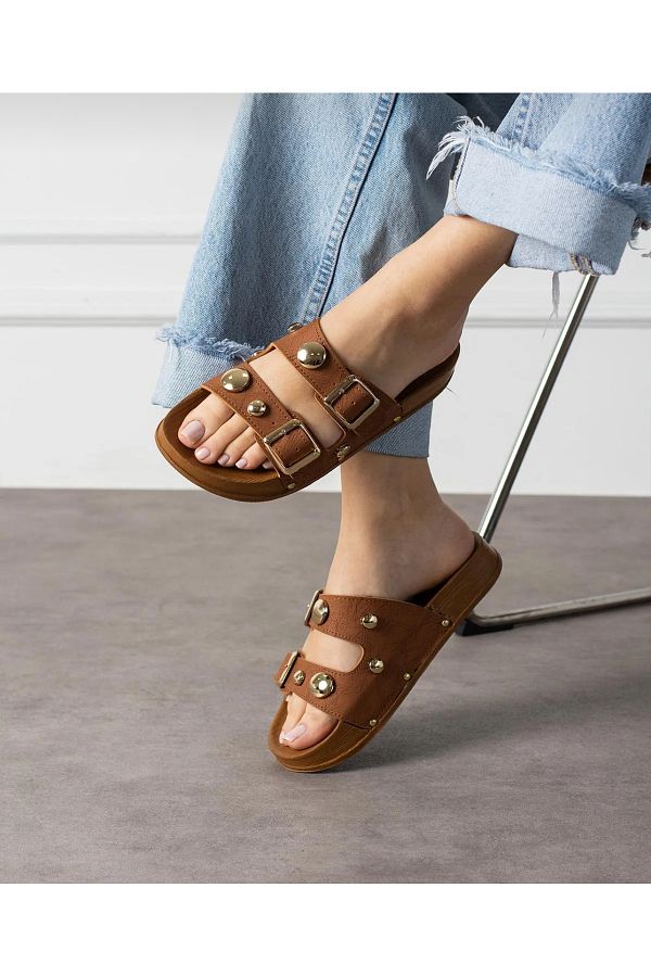 Lion-Orthopedic Insole Double Buckle Gold Accessory Slippers 1