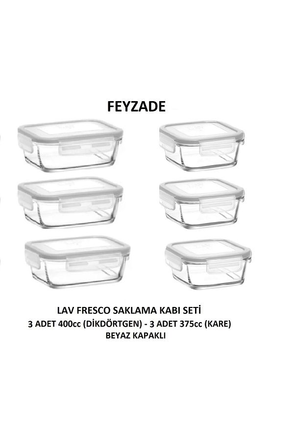 LAV-Feyzade Fresco Storage Container Set 3 Pieces 400Cc (Rectangular) and 3 Pieces 375Cc (Square) 1