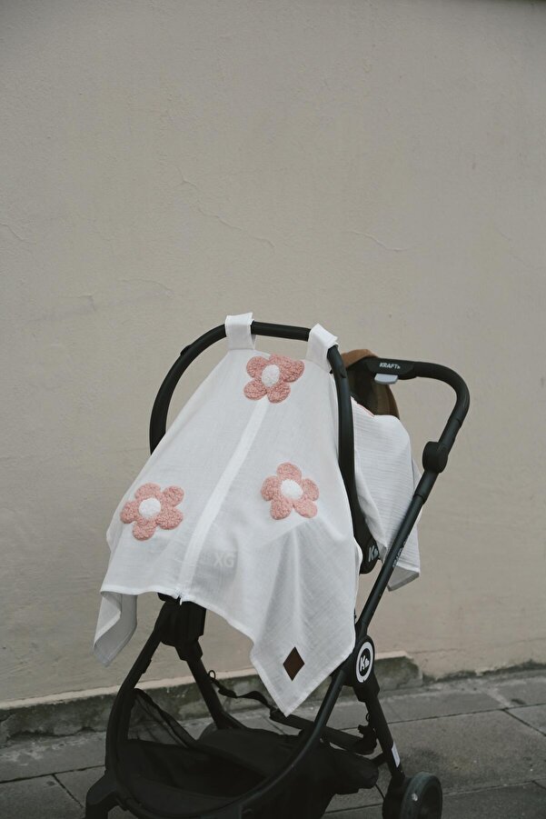 DERY BABY Teddy Pudra Papatya Fermuarlı 2 Kat Müslin Puset Örtüsü