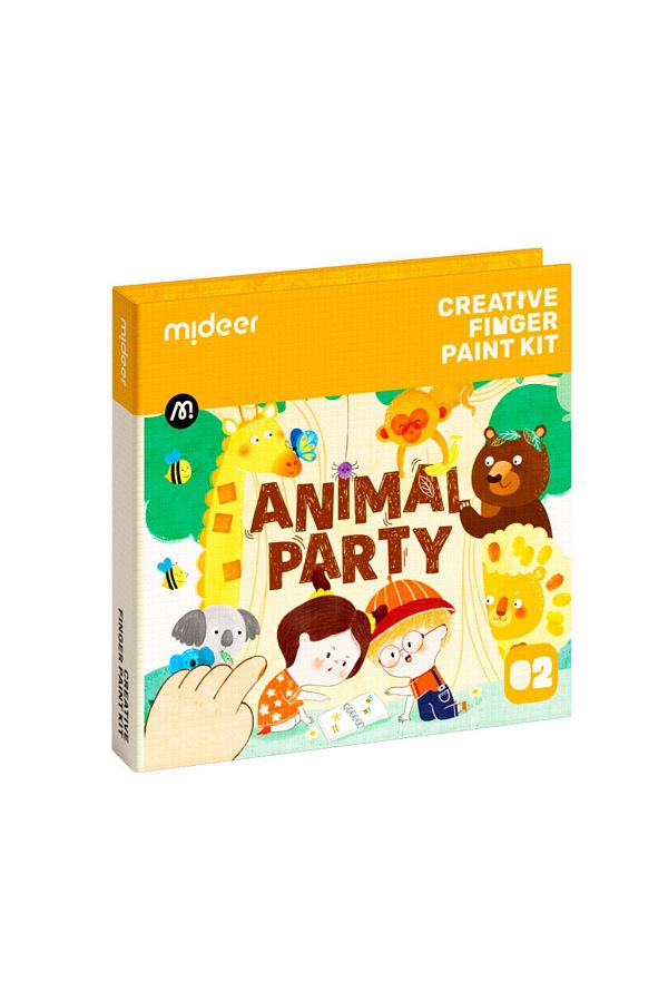 Mideer-Carte de Pictat cu Degetele, Nivel 2, Intermediar, 50 pagini,Animal Party,Creative Finger Paint Kit 1