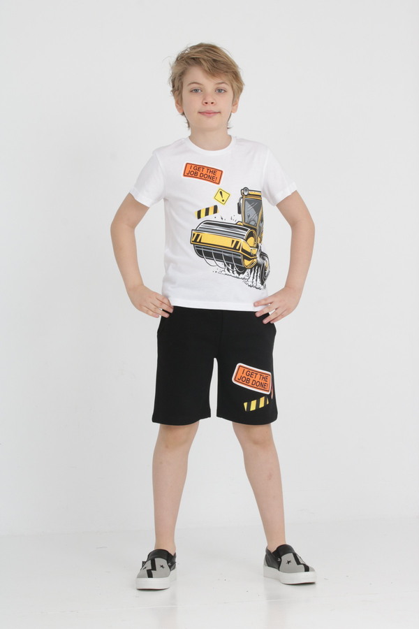 LupiaKids-White and Black Summer Set - 100% Cotton 2-Piece Shorts Black Black Shorts & Primary Short 1