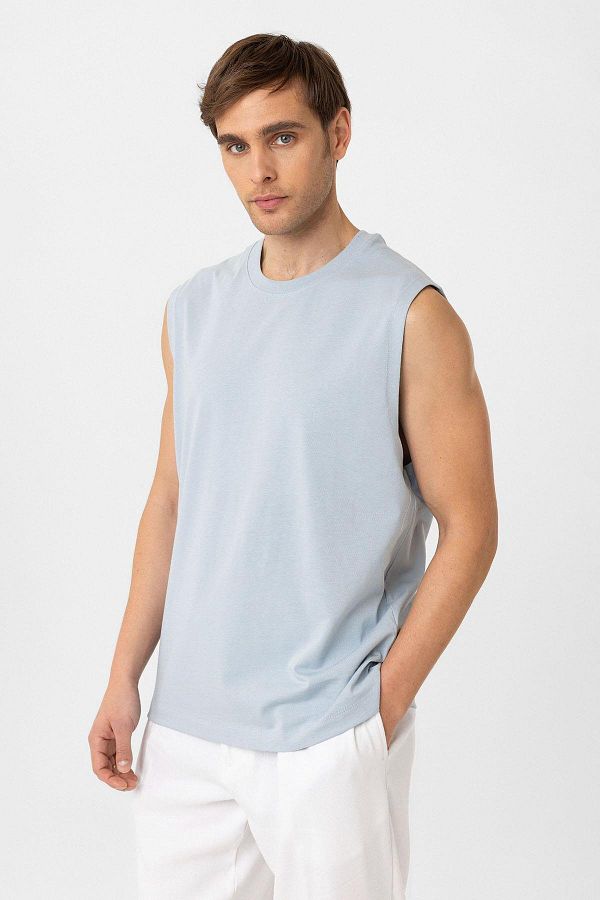 Antioch-Baby Blue Relaxed Fit Men's Sleeveless T-Shirt 1