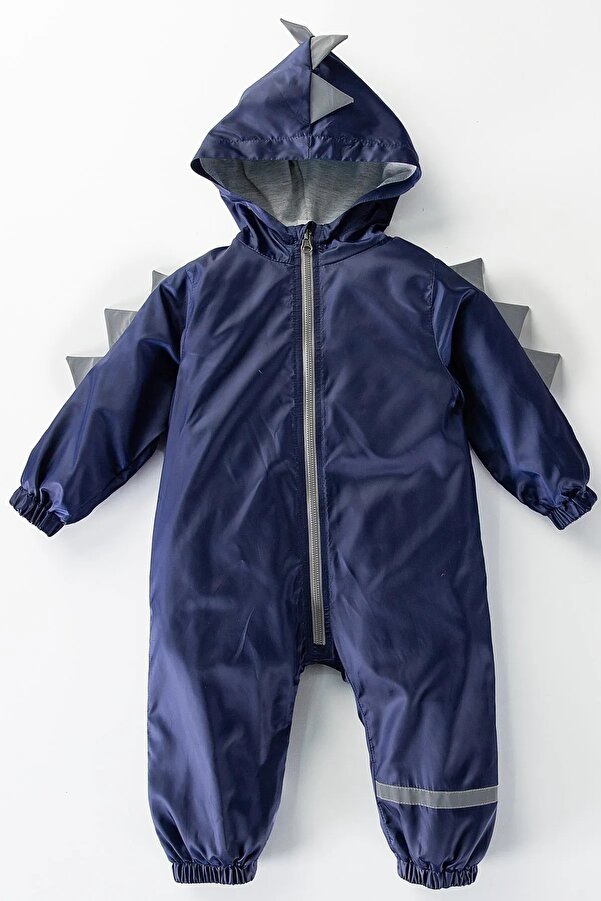 DeKuBaby Yeni Sezon Dinozor Dikenli Figürlü Kapüşonlu Pamuk Astarlı Ünisex Bebek&Çocuk Yağmurluk Mont Tulum