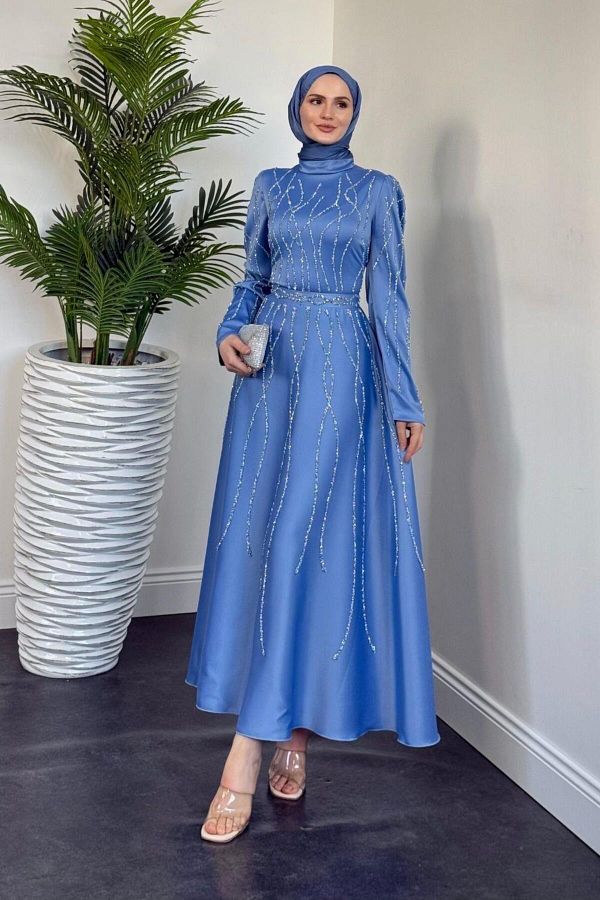 MERVEN AKYÜZ-Rochie de seara Amaris Stone Albastru Baby 1