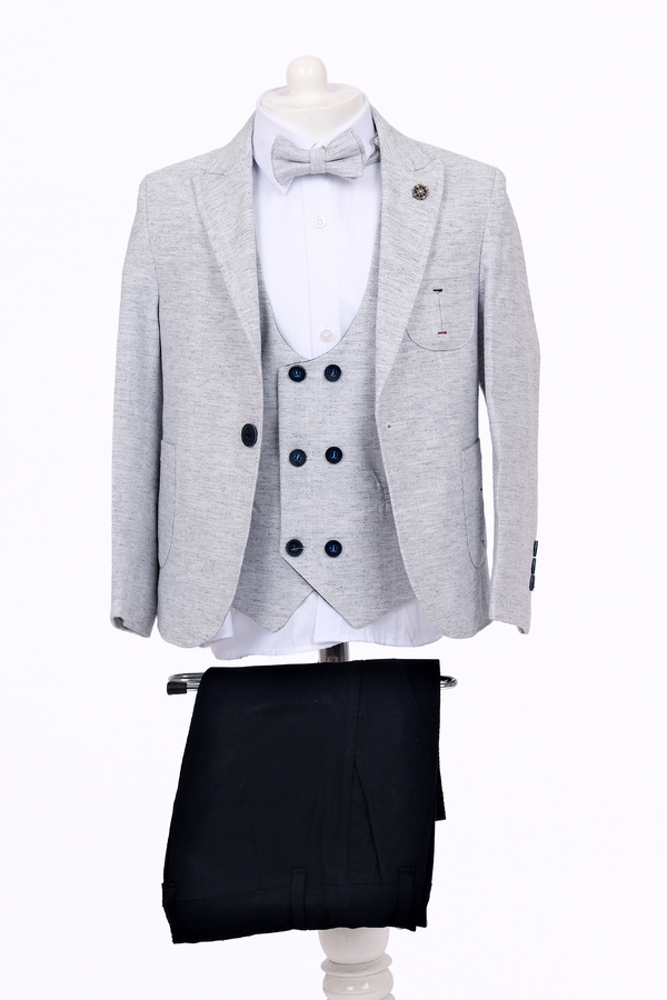 Merdia Kids Boy's Tuxedo Suit with Jacket (Badge Jacket, Navy Blue Pants, Waistcoat, Shirt and Bowtie)