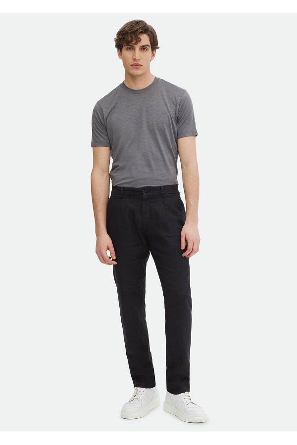 Ramsey-Pantaloni negri cu țesătură dreaptă Jogging Fit Casual 100% in 1