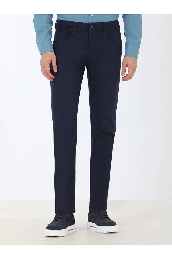 Kip-Μπλε Navy Plain Woven Slim Fit Casual Παντελόνι από Βαμβακερό Μείγμα 1