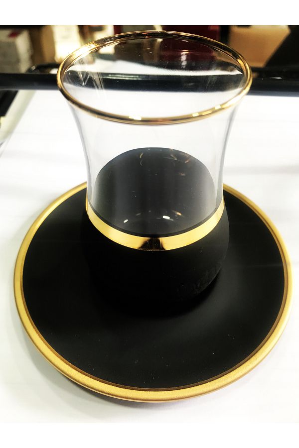 DECOSTYLE-Gold Black Plate 6 Personality Saddler 12 Pieces Tea Set 150 Cc 1