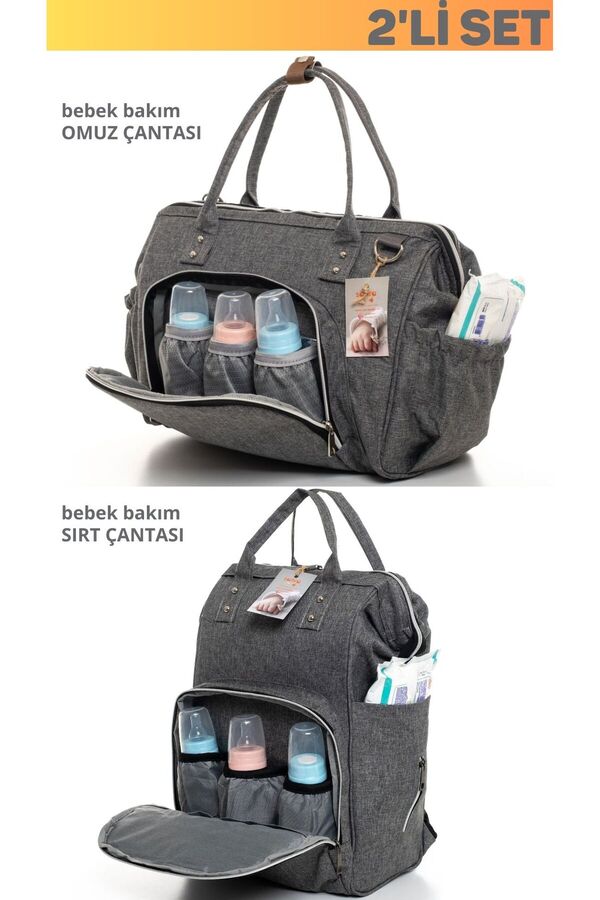 Sahra 2'li Bebek Doğum Seti(BEBEK BAKIM OMUZ ÇANTASI VE BEBEK BAKIM SIRT ÇANTASI)