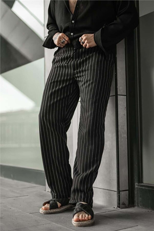 OUTFİT MAN Black Striped Men's Baggy Pants- Trendyol