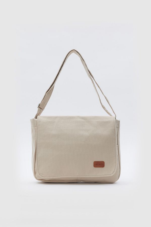 Shanta-Cream D08 Plain Postman Model 3 Compartment Zippered Hanging Daily Unisex Arm and Shoulder Bag 1