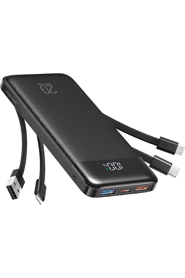 erorex-بنك طاقة مع كابلات مدمجة، حزمة بطارية USB C سعة 20000 مللي أمبير/ساعة، 5 مخرجات، 4 مدخلات، مع شاشة LED 1