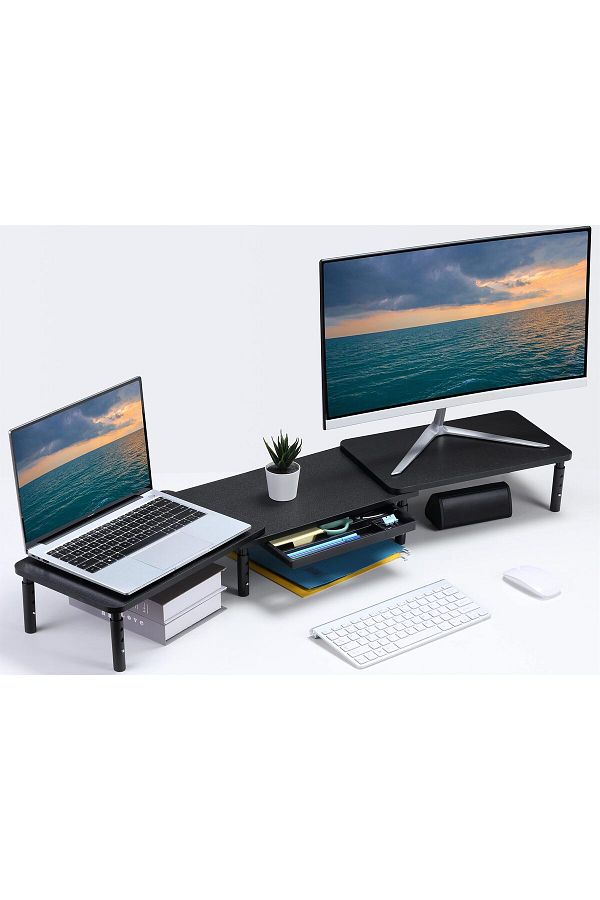 erorex-Dual Monitor Stand Double Monitor Riser For Pc Computer Laptop And Printer 3 Adjustable Shelf 1