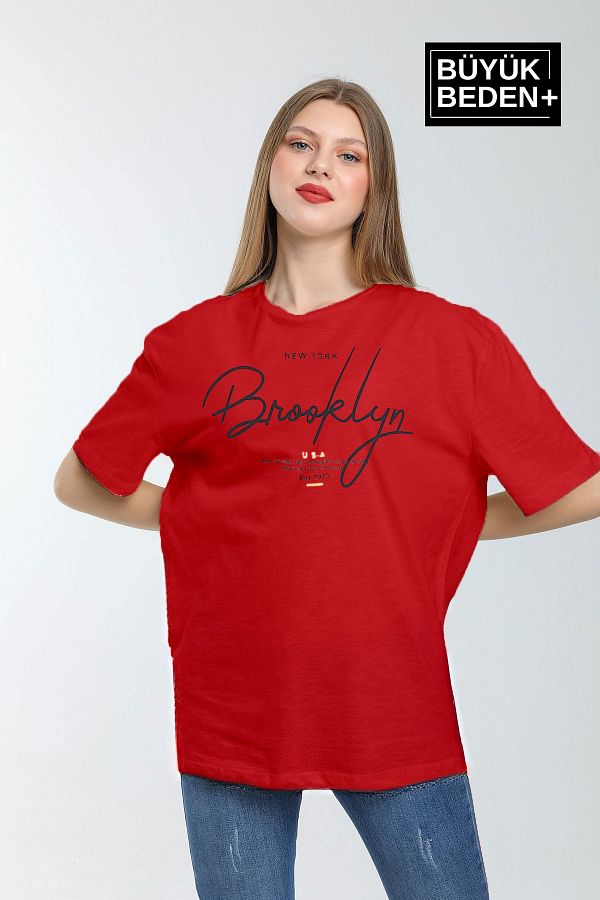 Superlife-Superlife Women's Plus Size Brooklyn Printed Crew Neck Tshirt 1