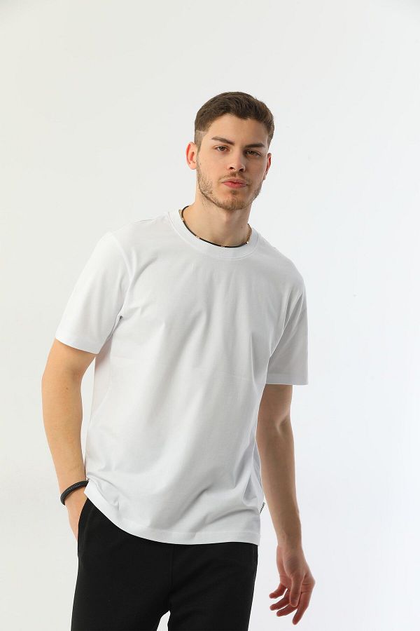 Edelle-Organic Crew Neck Regular Fit White Men's T-Shirt 1