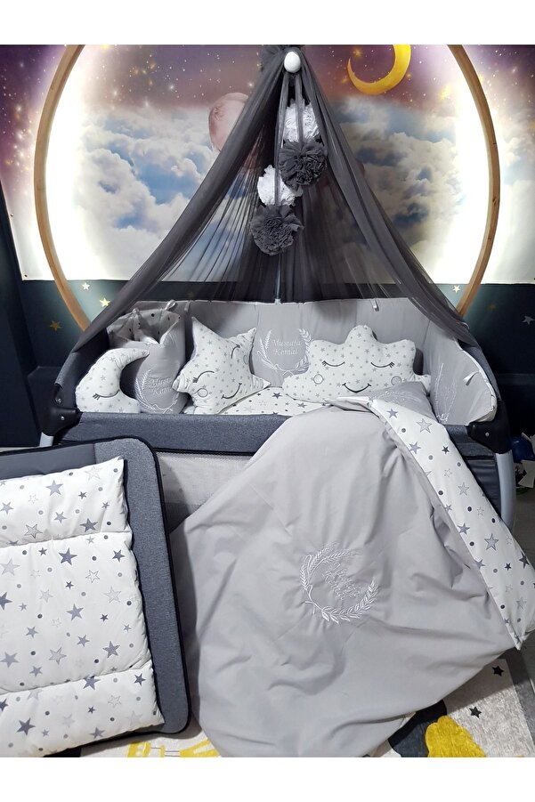 Baby Clime 70x110 Nakışlı Bebek Uyku Seti Isimli - Lüks Cibinlik Ve Aparat - Başak Buğday Motifi