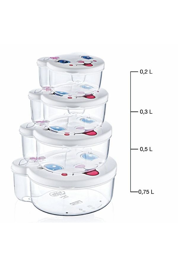 HOBBY LİFE-Zoo Set of 4 Cat Patterned Storage Containers - Bpa Free 1