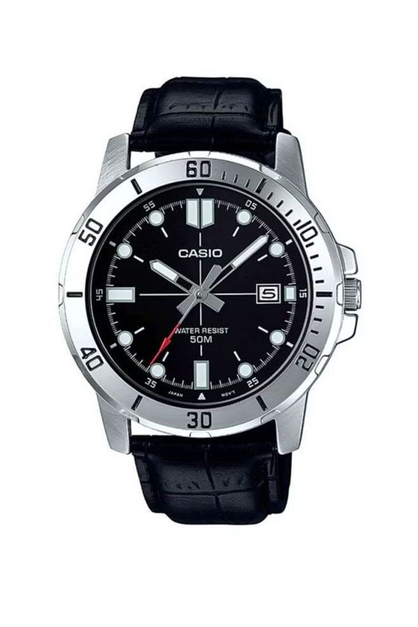 Casio-Casio Men's Analog-Digital Leather Strap Watch MTP-VD01L-1EVUDF - 45 mm - Black 1