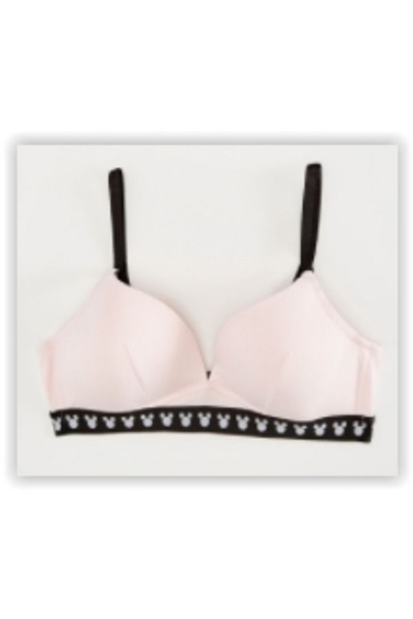 DEEP SECRET-Powder Pink Black Elastic Un Supported Covered Unwired Combed Bra Ds 200022 Fb 1