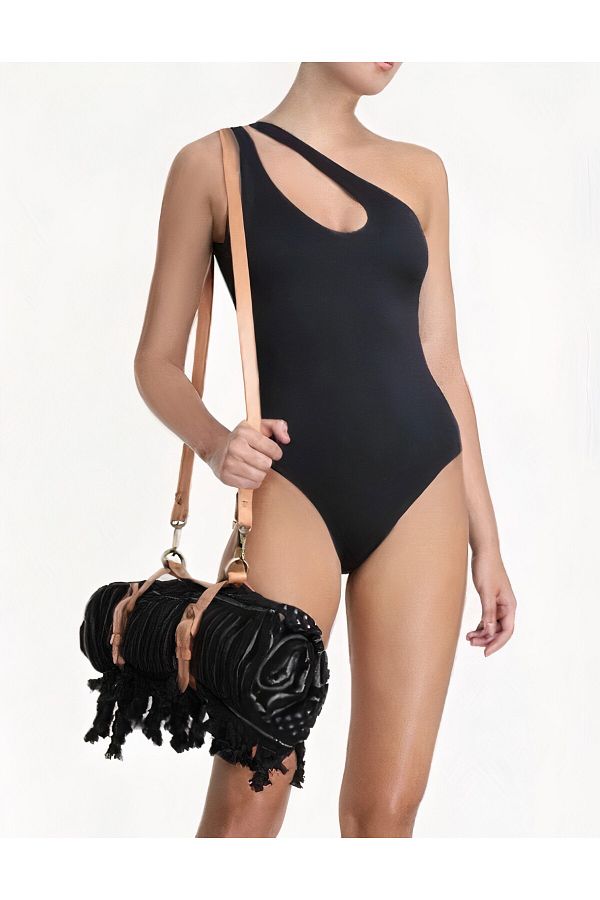 DEEP BEACH-Black Back And Single Shoulder Window Swimsuit Db200517m 1