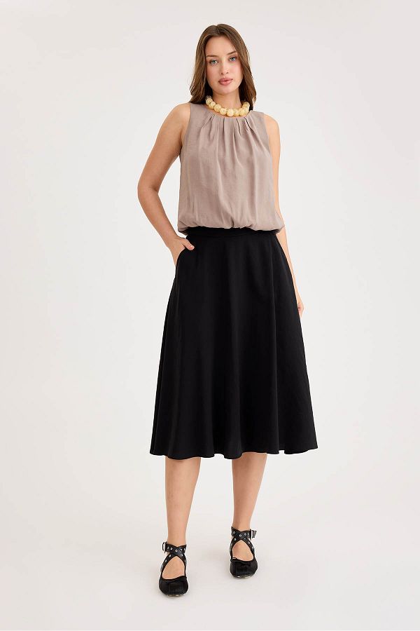 Vitrin-Modal Fabric Midi Length Skirt with Pockets 1