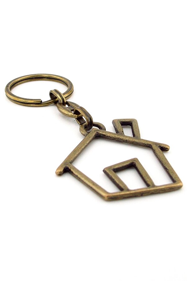 Solfera-Home House Shaped Cartoonistic Design Antique Yellow Metal Keychain Kc249 1