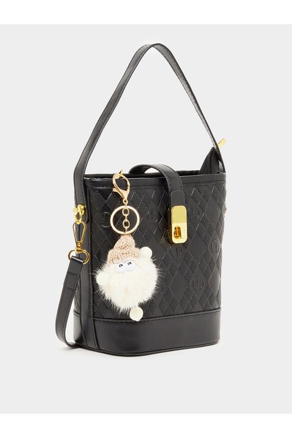 Styli-Textured Bucket Bag with Charm Accent 1