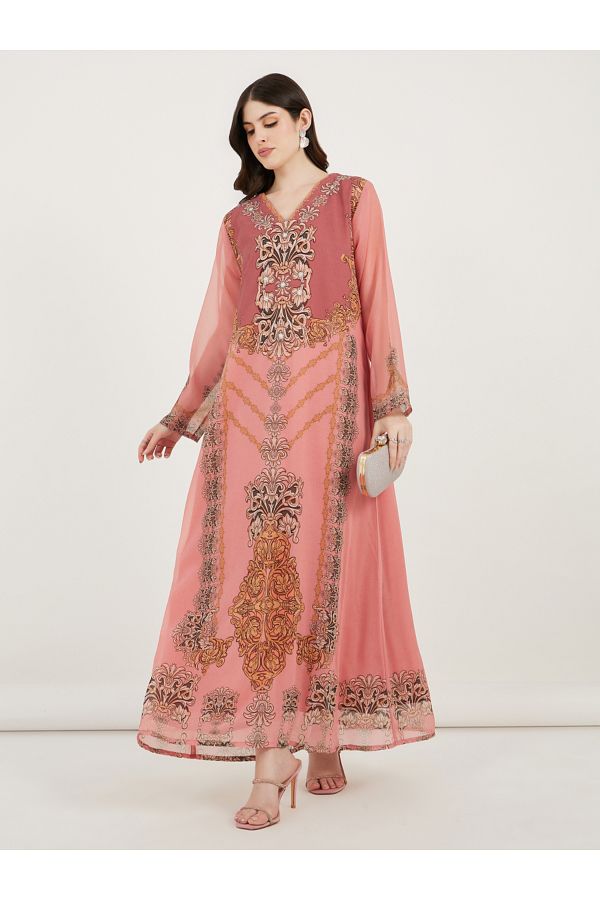 Maxim Creation By Styli-Damask Print Studded Georgette Kaftan 1