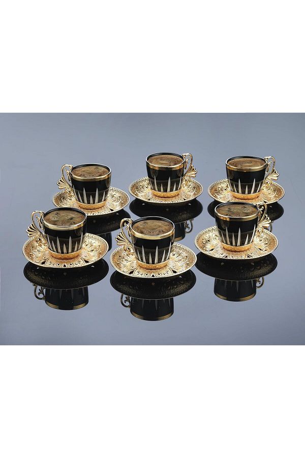 KT HOME-Turkish Coffee Set Lal Elegans Crown Patterned Coffee Set, Gold Silver, 6-Piece Coffee Cup Set 1