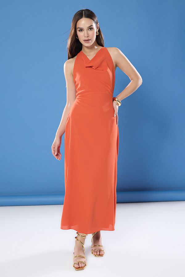 Trendyol Collection-Канелена A-силует Midi Elif тъкана рокля с аксесоари Twoss25El00456 1