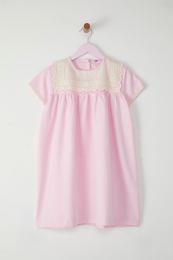 TRENDYOLKIDS-Rosafarbenes, normales Farbblock-Strickkleid TKDSS25EL00020 1