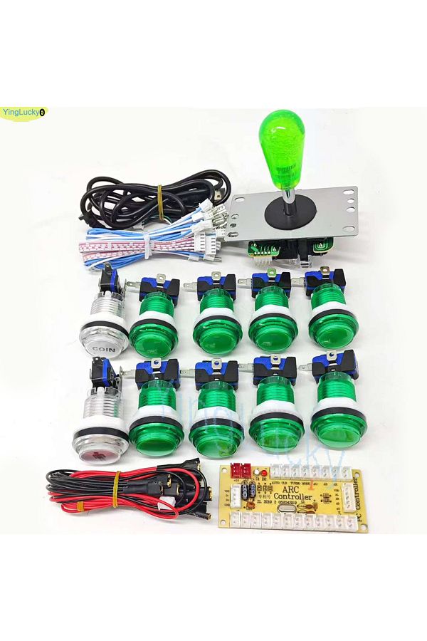 Choice-مجموعة ألعاب أركيد DIY للاعب واحد باللون الأخضر للاعبين اثنين لجهاز كمبيوتر Raspberry Pi مع أزرار ضغط LED على الطراز الأمريكي 1