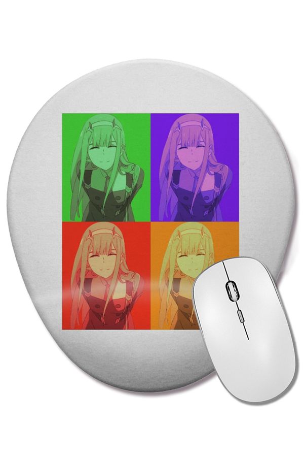 BASKI DÜNYASI-Zero Two Colors Darling in the Franxx Anime Oval Mouse Pad with Wrist Support 1