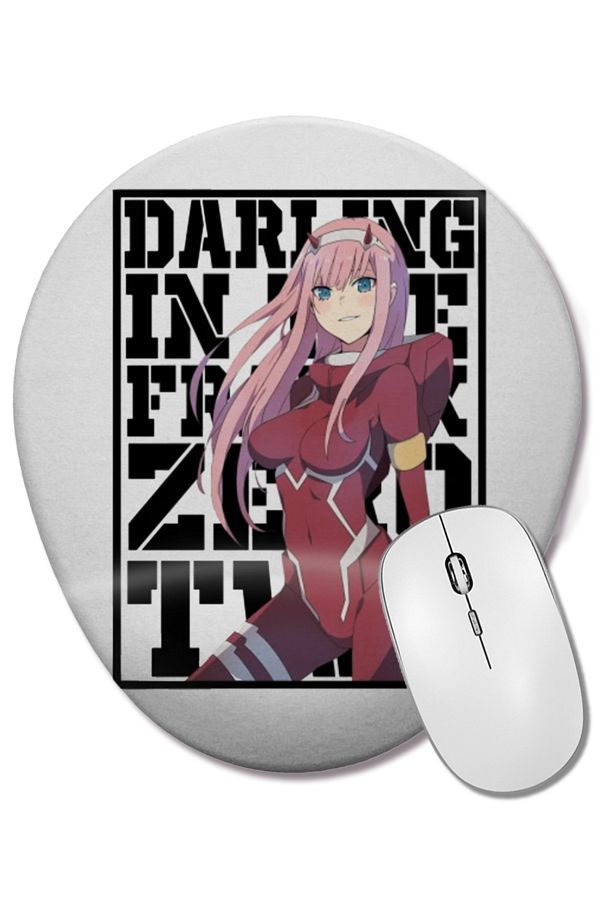 BASKI DÜNYASI-Darling in the Franxx Zero Two Wrist Supported Oval Mouse Pad 1