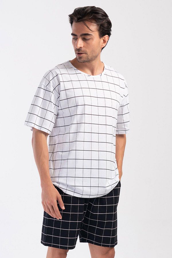 VİENETTA-Vienetta White Men's Short Sleeve Shorts Pajama Set 1
