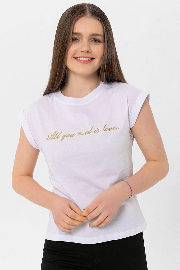 ŞİMAL-Tricou de damă cu text imprimat pe față 250032   - 1