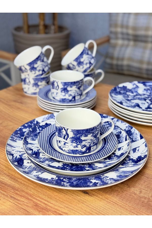ACAR-19 Pcs Blue Blanc Porcelain Tea Cake Breakfast Set Kit 1