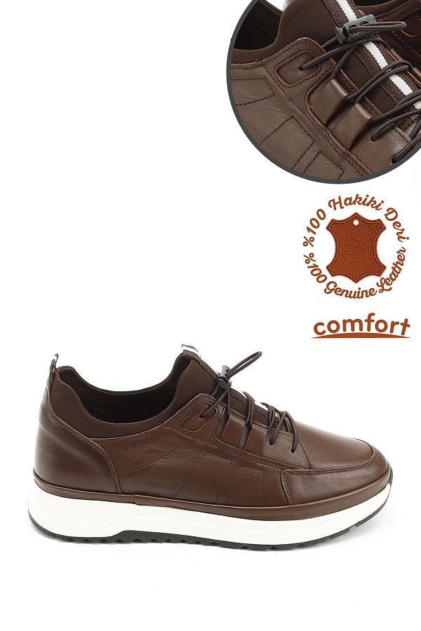 GÖNDERİ(R)-Men's Brown Antique Lycra Rubber Laced Genuine Leather Comfort Sneaker 1