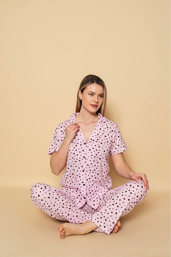 Sude HOMEWEAR-Women's Shirt Patterned Short Sleeve Pajamas Current 1