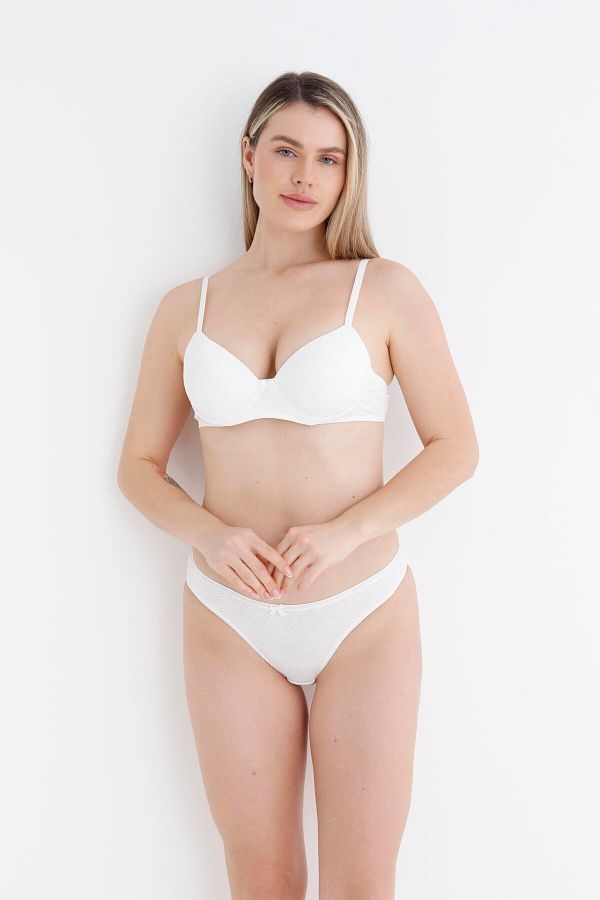 Lukas-Empty Ecru Bra Set - Small Diamond Pattern 1
